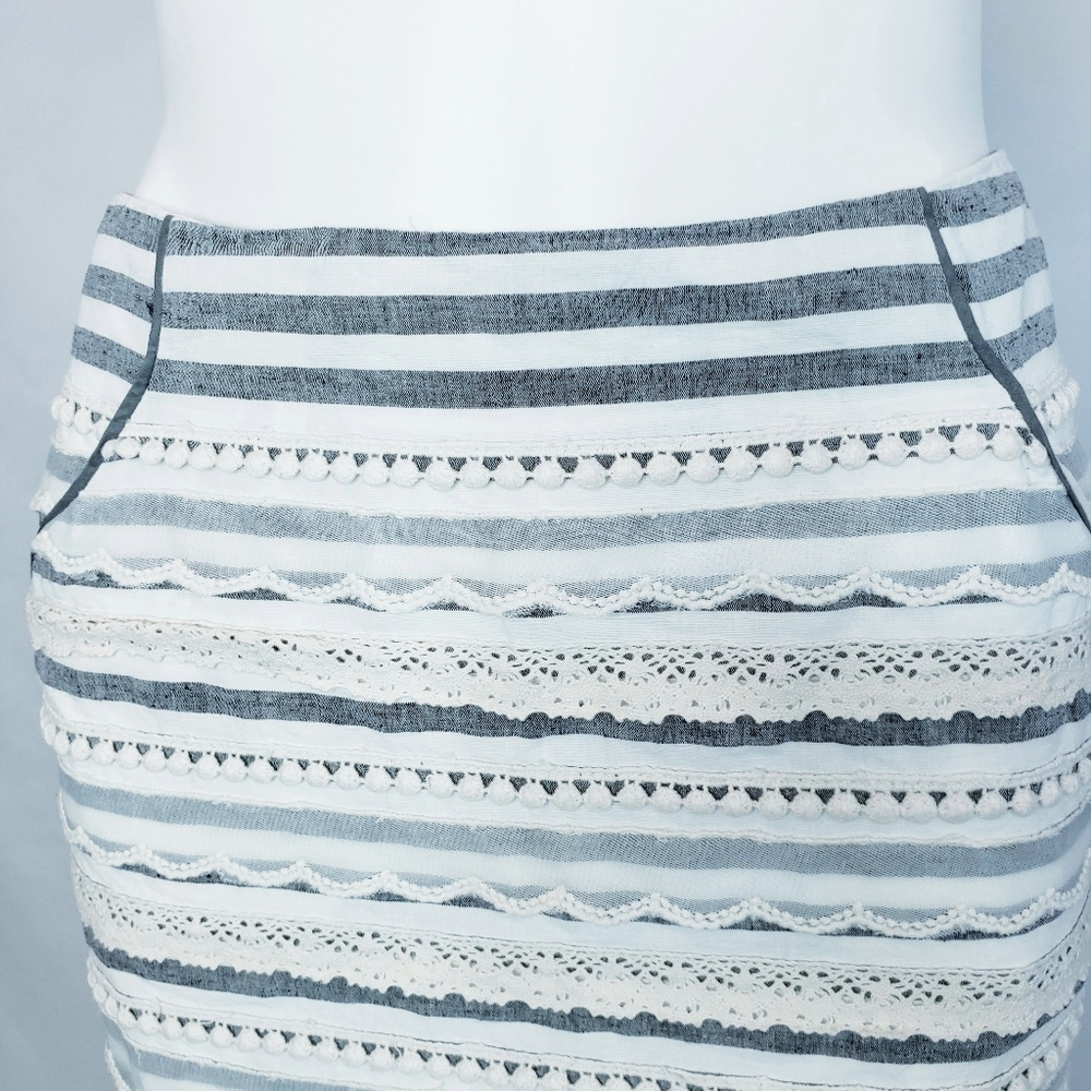 Tabitha Cream and Gray Lace-Striped Mini Skirt - Picture 3 of 10